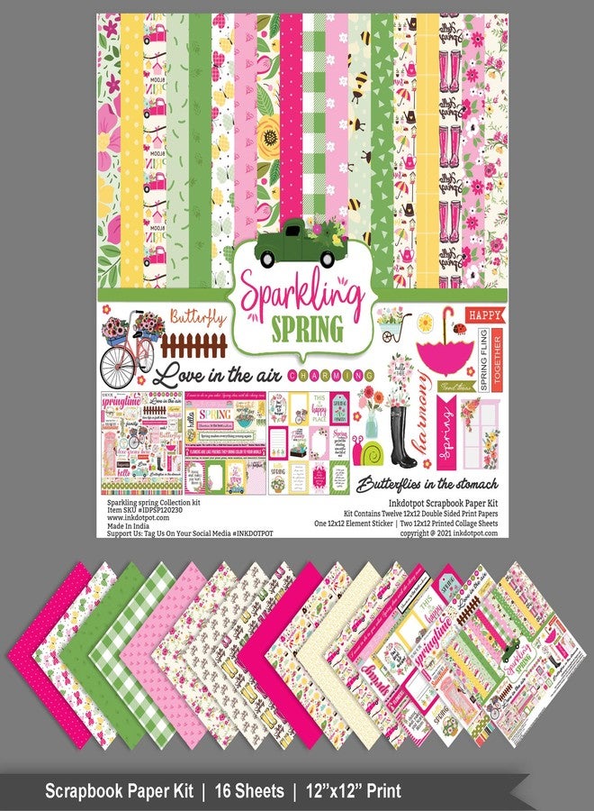 Inkdotpot Floral Theme Collection Double,Sided Scrapbook Paper Kit Cardstock 12"x12" Card Making Paper Pack of with Sticker Sheet - 16 Pages - Multicolor - Image 3